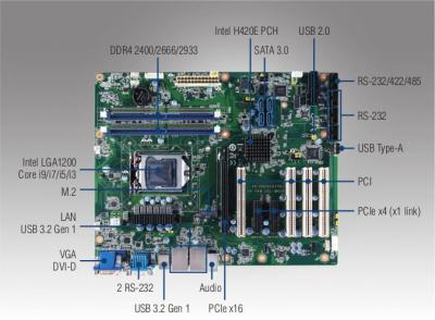 AIMB-707 Carte mère ATX compatible Intel 10th generation CoreTM i9/i7/i5/i3, DVI/VGA, DDR4, USB 3.2, M.2, 6 COM