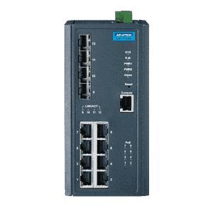 EKI-7712E-4FPI-AE Switch Rail DIN industriel 8 ports FE POE + 2 Fibre SFP -40°C 75°C