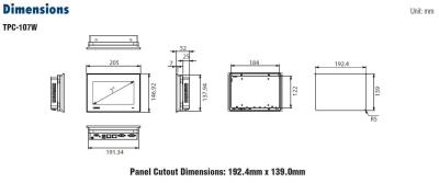 TPC-107W-N32YB Panel PC fanless 7" pour client léger, mode kiosque inclus (navigateur web et prise en main à distance), IP 66 en façade avant, Yocto