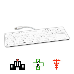 Clavier médical silicone rétro-éclairé 109 touches avec touchpad capacitif IP65 désinfecable sur table ou encastrable