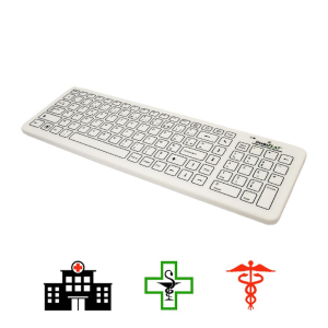 SF09-02W Clavier médical silicone extra-plat 105 touches IP65 désinfecable sans fil