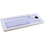 Waterproof IP65 105-key keyboard in desktop housing with 38mm trackball