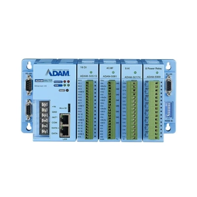 ADAM-5000L/TCP Boitier d'E/S pour 4 modules, communication Ethernet + RS485, Modbus/TCP et Modbus/RTU